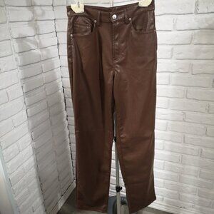 Divided H&M Ladies Size 4 Dark Brown Faux Leather Straight Leg Pants